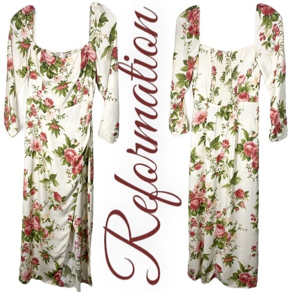 NWT REFORMATION Hilda Floral Rose Dress In Jardin, Size 4 - Picture 8 of 9